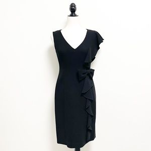 Rickie Freeman Teri Jon V Neck Ruffle Bow Dress
